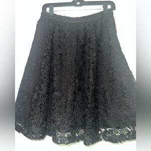 Alice + Olivia Black Floral Lace A-Line Skirt
